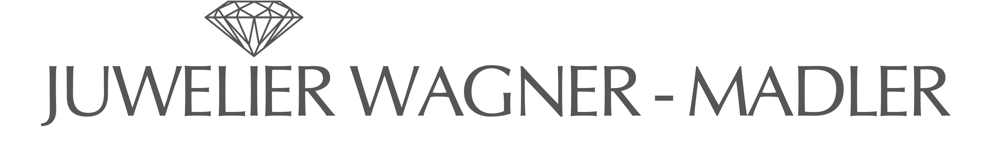 Ein Logo mit einem Diamantsymbol über dem Text „Juwelier Wagner-Madler“ in fetter, eleganter Schrift, das eine mit Schmuck verbundene Marke vermittelt.