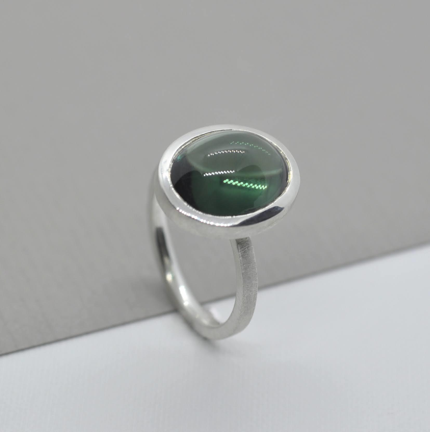 DOPPELLUDWIG SILBERRING MIT TURMALIN CABOCHON - DL-R-TURM-CAB-AG