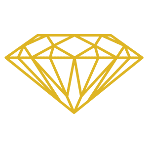 Ein einfacher, stilisierter Umriss eines Diamanten oder Edelsteins, gezeichnet mit goldenen Linien auf einem schlichten weißen Hintergrund. Die geometrischen Facetten des Edelsteins werden in diesem eleganten Design hervorgehoben, das perfekt ist, um einen Hauch von durch Kontakt inspirierter Raffinesse zu vermitteln.