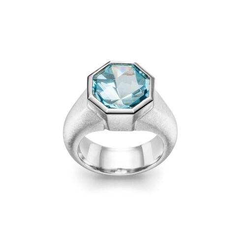 ATELIER WAGNER SILBERRING OKTAGON MIT TOPAS, WEISSGOLDFASSUNG - R-AG-WG7-TOP-OKT
