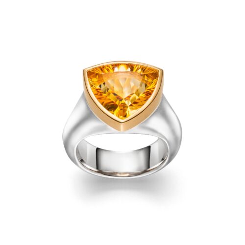 ATELIER WAGNER SILBERRING MIT CITRIN TRILLANT, GOLDFASSUNG - R-Ag-9g-Citr-Br0.008