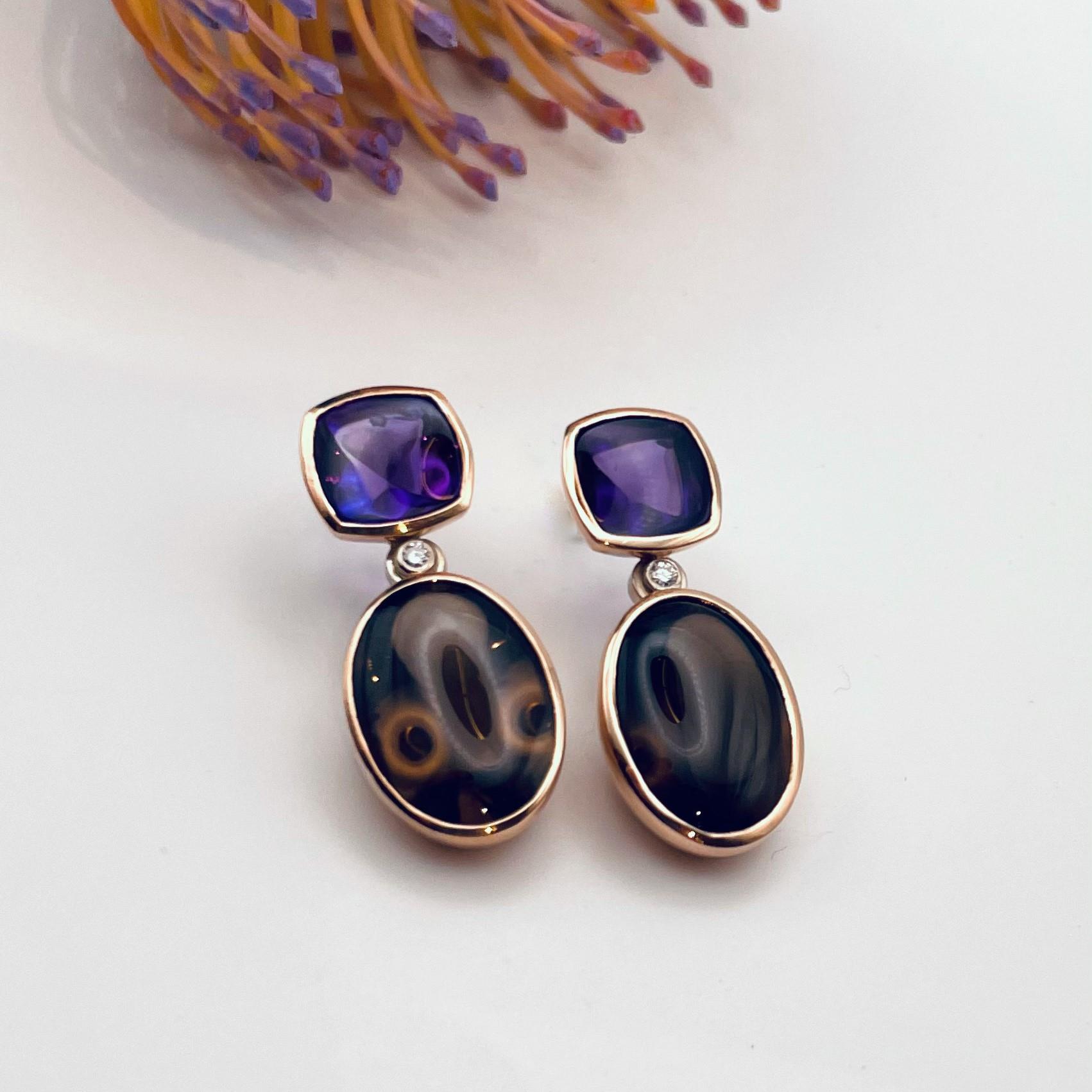 ATELIER WAGNER OHRSTECKER MIT AMETHYST UND RAUCHQUARZ - O-AME-RAUCH-BRILL-RS7-WG7