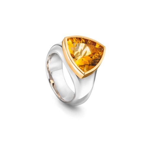 ATELIER WAGNER SILBERRING MIT CITRIN TRILLANT, GOLDFASSUNG - R-Ag-9g-Citr-Br0.008