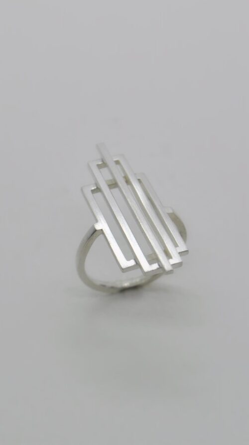 DOPPELLUDWIG RING STILISIERT ECKIG AUS SILBER - DL-R-STIL-ECKIG-AG