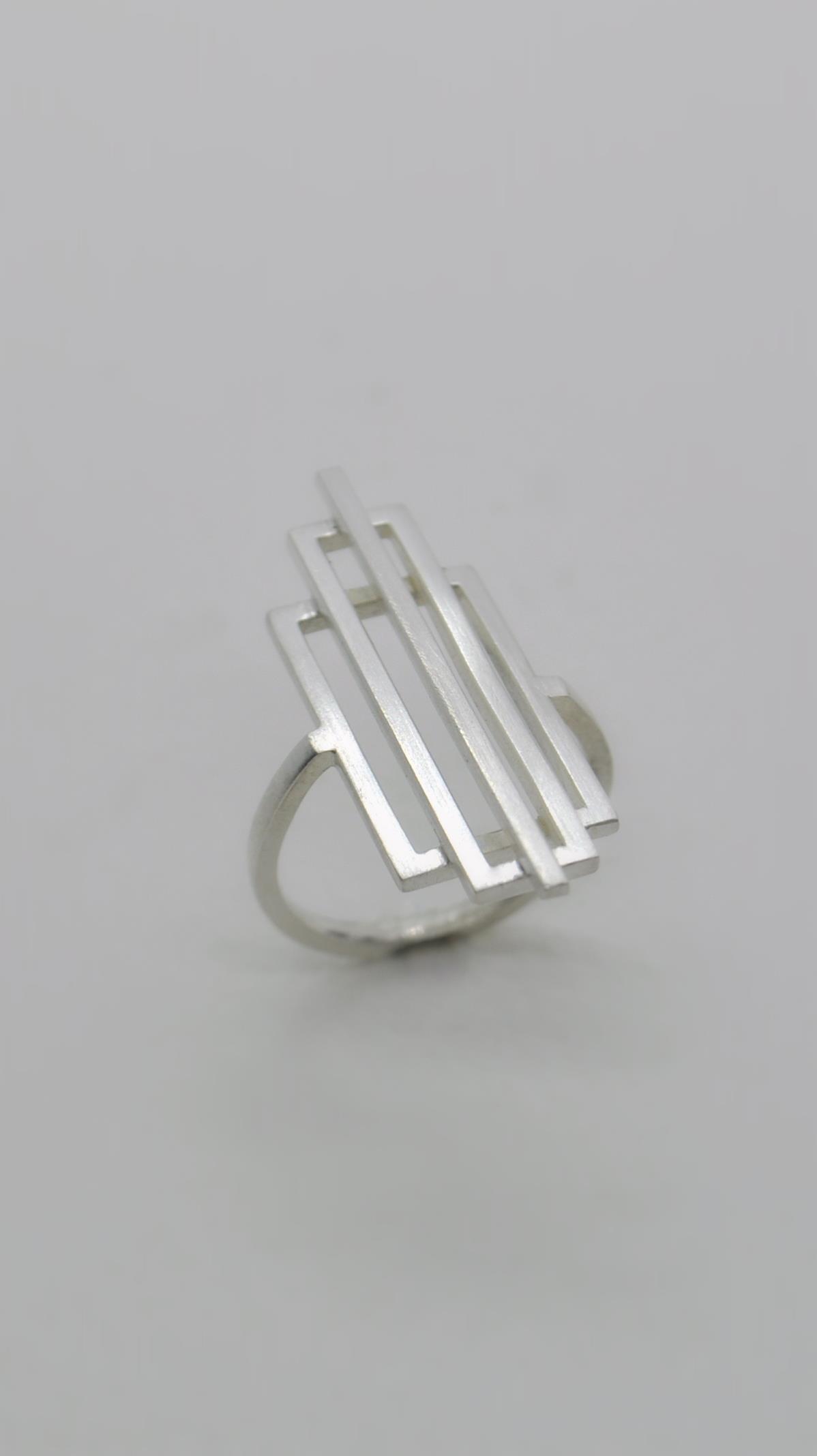 DOPPELLUDWIG RING STILISIERT ECKIG AUS SILBER - DL-R-STIL-ECKIG-AG