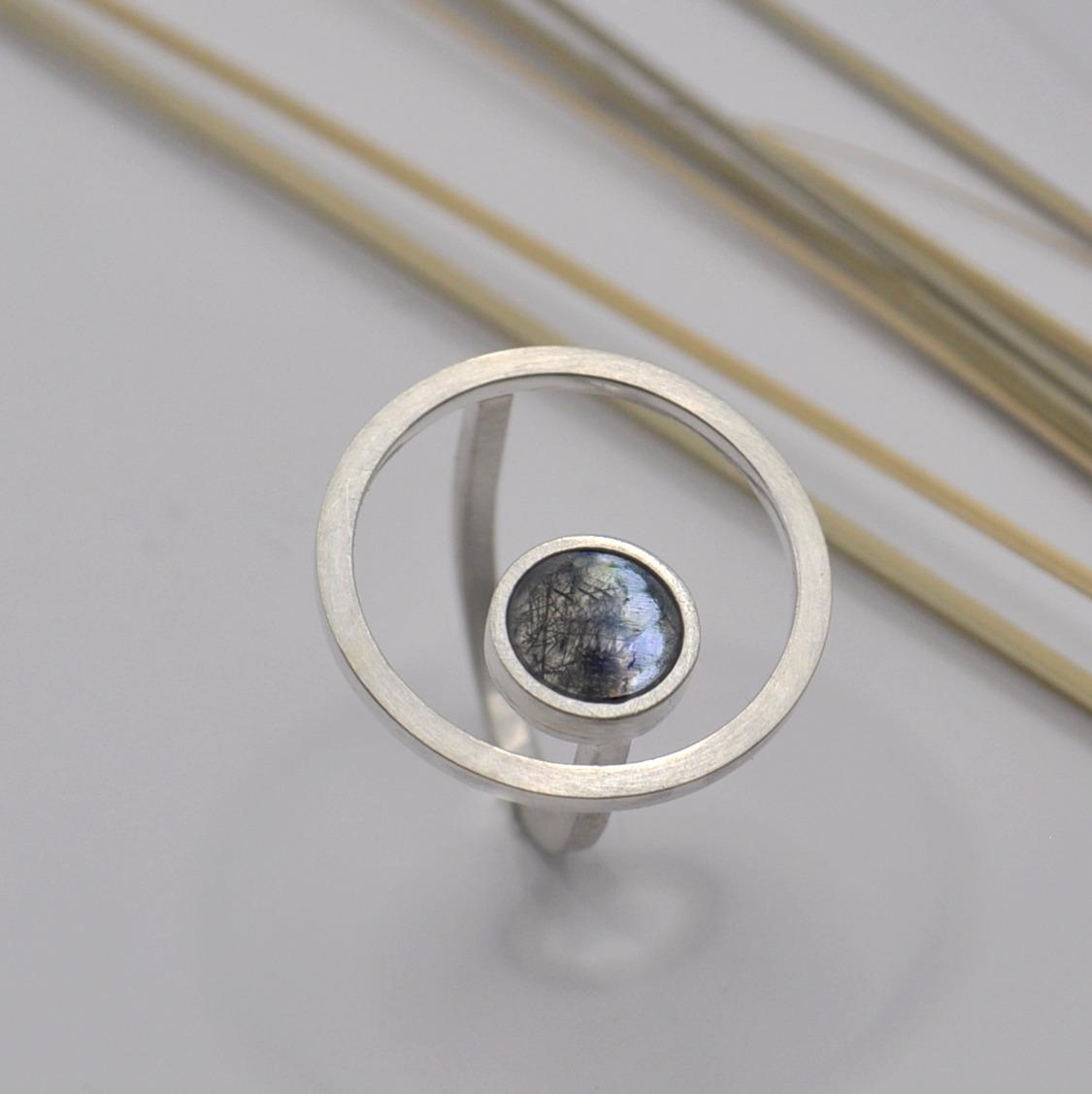 DOPPELLUDWIG RING "EINGERAHMT" MIT RUTILQUARZ - DL-R-RAHM-RUTIL-AG